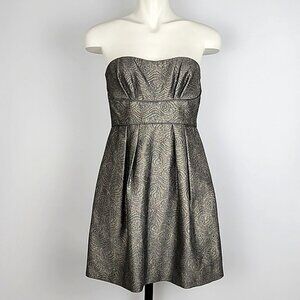 BCBGMAXAZRIA Women's Cocktail Strapless Bustier Pleated Dress Metallic Size 8